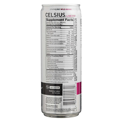 Celsius Sparkling Energy Drink, Wild Berry, 12 fl oz, 24-count