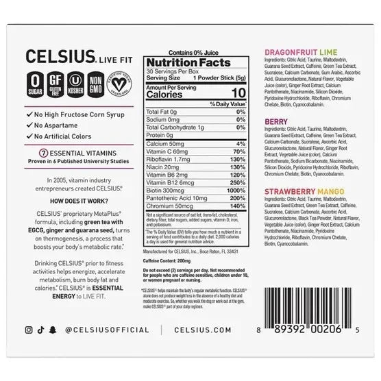 Celsius Essential Energy Powder Sticks, Variety Pack, 30-count