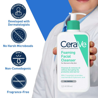 CeraVe Foaming Facial Cleanser for Normal to Oily Skin, 12 fl oz