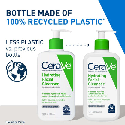 CeraVe Hydrating Facial Cleanser for Normal to Dry Skin, Daily Face Wash for Dryness, 12 fl oz