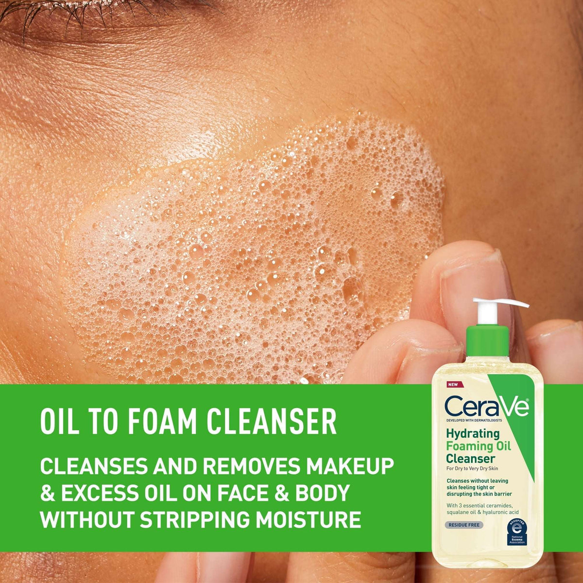 CeraVe Hydrating Foaming Oil Cleanser, Daily Face Wash For Dry to Very Dry Skin