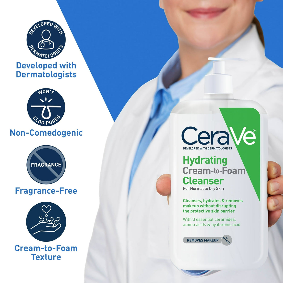 CeraVe Travel Size Hydrating Cream-to-Foam Facial Cleanser for Normal to Dry Skin