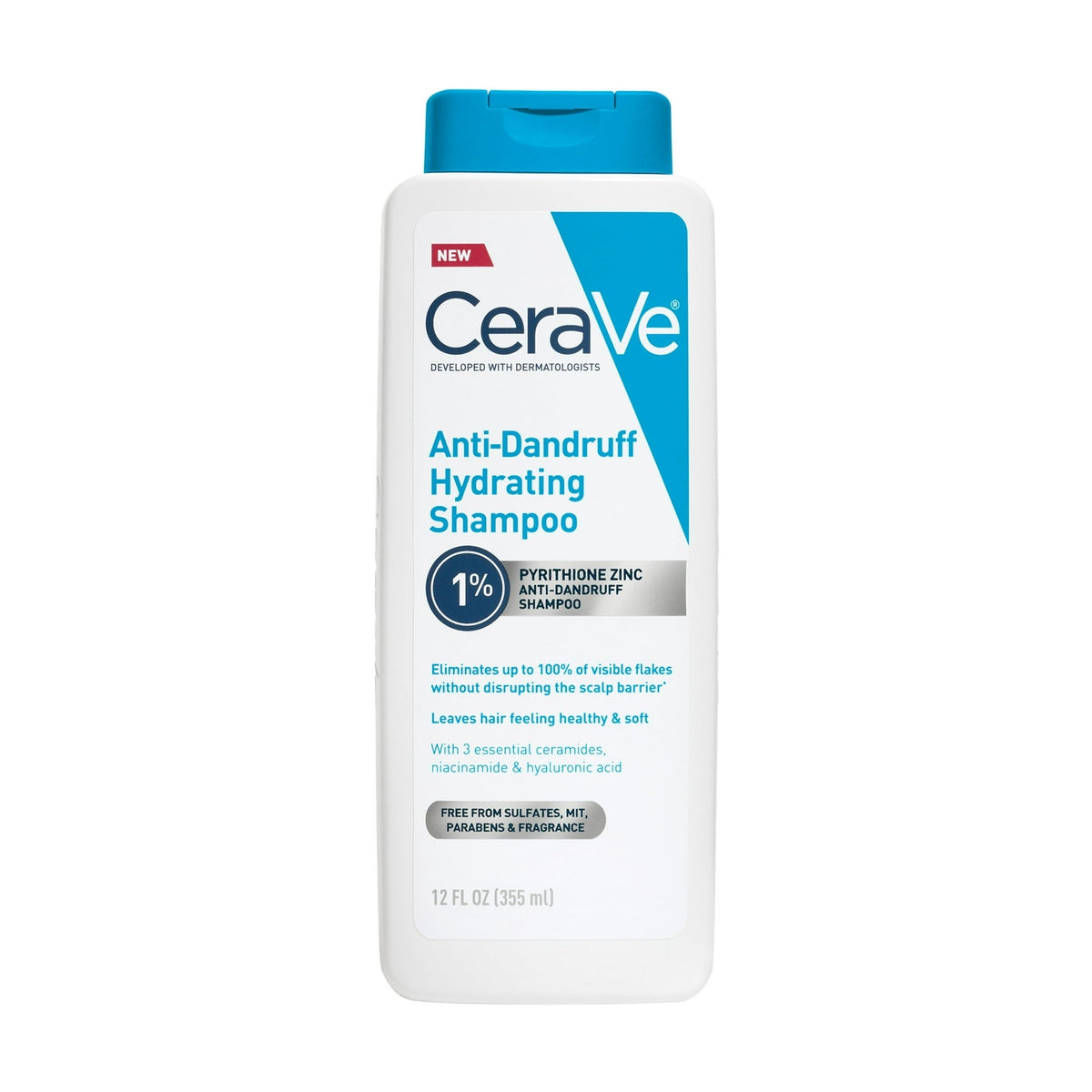 CeraVe Hydrating Anti-Dandruff Shampoo, 1% Pyrithione Zinc Dandruff Treatment With Ceramides, Niacinamide & Hyaluronic Acid, For Help With Flakey Itchy Scalp, 12 fl oz (3 PACK )