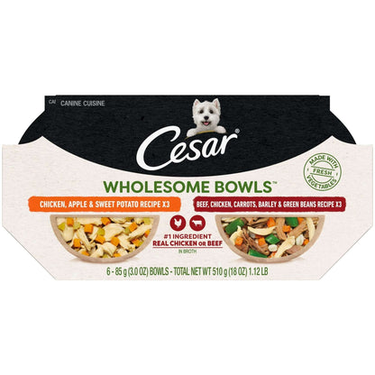 Cesar Wholesome Bowls Broth Wet Dog Food Variety Pack, 3 Oz Bowls (6 Pack)
