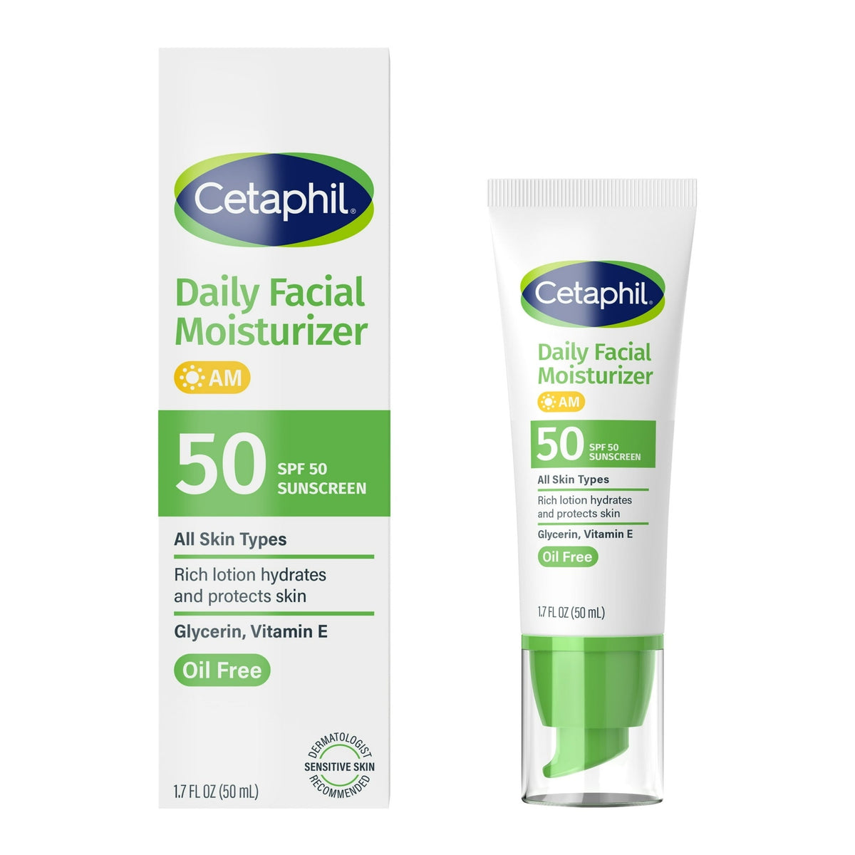 Cetaphil Daily Facial Moisturizer Lotion, Broad Spectrum SPF 50, 1.7 fl oz