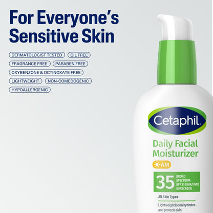 Cetaphil Daily Facial Moisturizer Lotion for Sensitive Skin Care, Broad Spectrum SPF 35, 3 fl oz