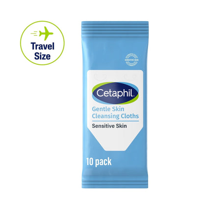 Cetaphil Gentle Skin Travel Size Facial Cleansing Cloth Wipes for Face and Body, Fragrance Free, 10 ct (3 Pack)