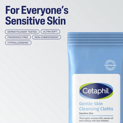 Cetaphil Gentle Skin Travel Size Facial Cleansing Cloth Wipes for Face and Body, Fragrance Free, 10 ct (3 Pack)