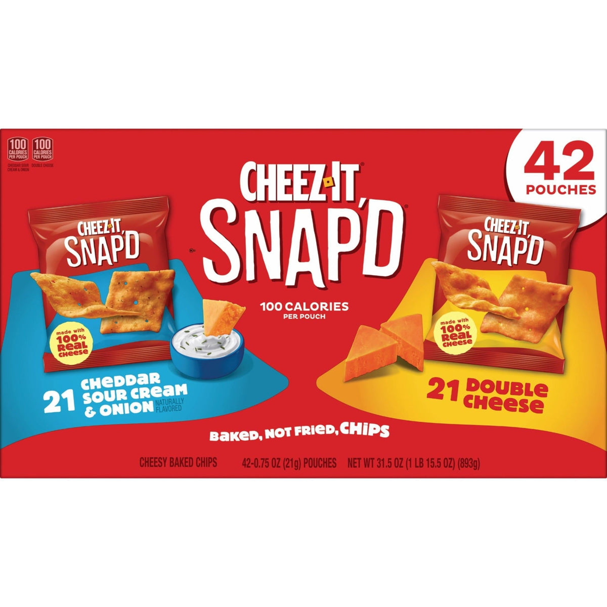 Cheez-It Snap'd, Baked Snack Chips, Variety Pack, 0.75 oz., 42 pk.