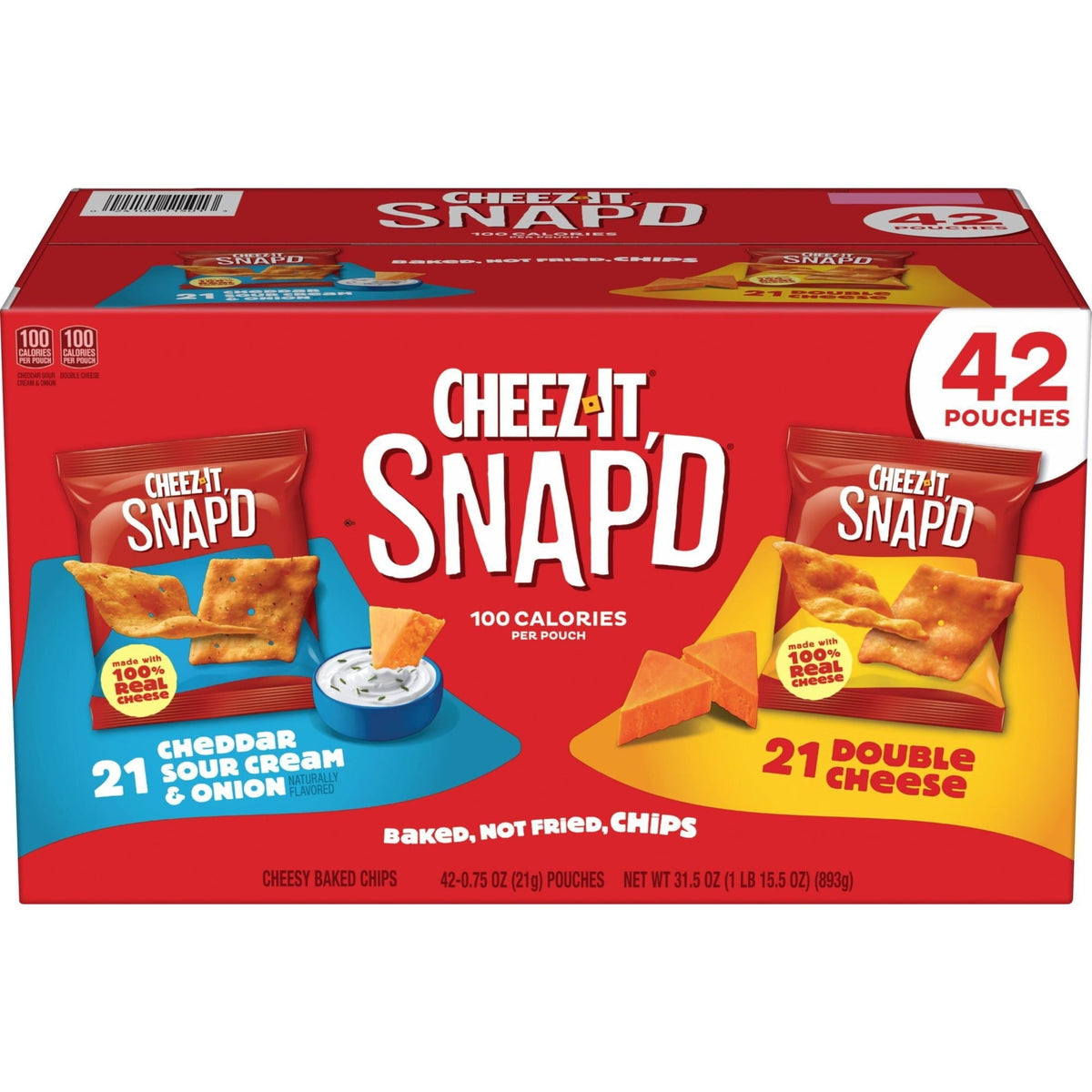 Cheez-It Snap'd, Baked Snack Chips, Variety Pack, 0.75 oz., 42 pk.