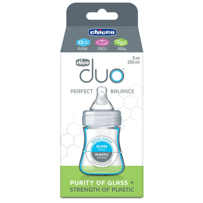 Chicco Duo Hybrid Baby Bottle, Invinci-Glass Inside/Plastic Outside, 5oz - Neutral, New