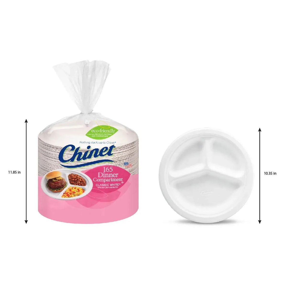 Chinet Classic Compartment Paper Plate, 10.38", 165 ct.