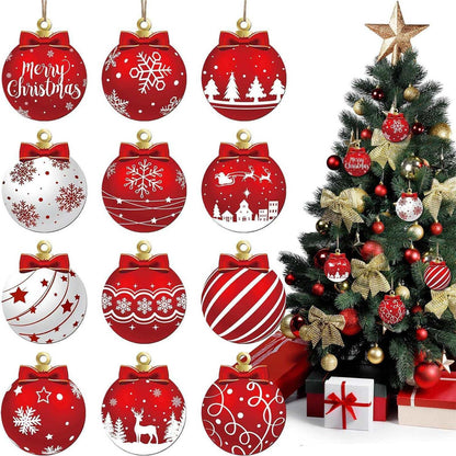 Chmadoxn 12 Pcs Wood Christmas Balls Ornaments, 3 Inch Hanging Xmas Balls for Tree Decoration, Christmas Tree Ornaments, Glittering Hanging Xmas Balls, Shatterproof Christmas Tree Decorations