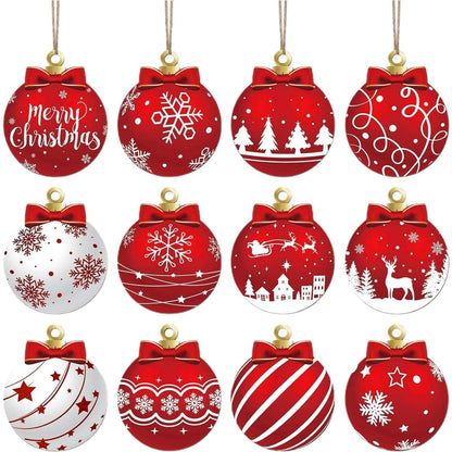 Chmadoxn 12 Pcs Wood Christmas Balls Ornaments, 3 Inch Hanging Xmas Balls for Tree Decoration, Christmas Tree Ornaments, Glittering Hanging Xmas Balls, Shatterproof Christmas Tree Decorations
