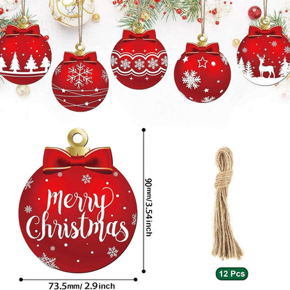 Chmadoxn 12 Pcs Wood Christmas Balls Ornaments, 3 Inch Hanging Xmas Balls for Tree Decoration, Christmas Tree Ornaments, Glittering Hanging Xmas Balls, Shatterproof Christmas Tree Decorations