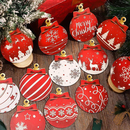 Chmadoxn 12 Pcs Wood Christmas Balls Ornaments, 3 Inch Hanging Xmas Balls for Tree Decoration, Christmas Tree Ornaments, Glittering Hanging Xmas Balls, Shatterproof Christmas Tree Decorations