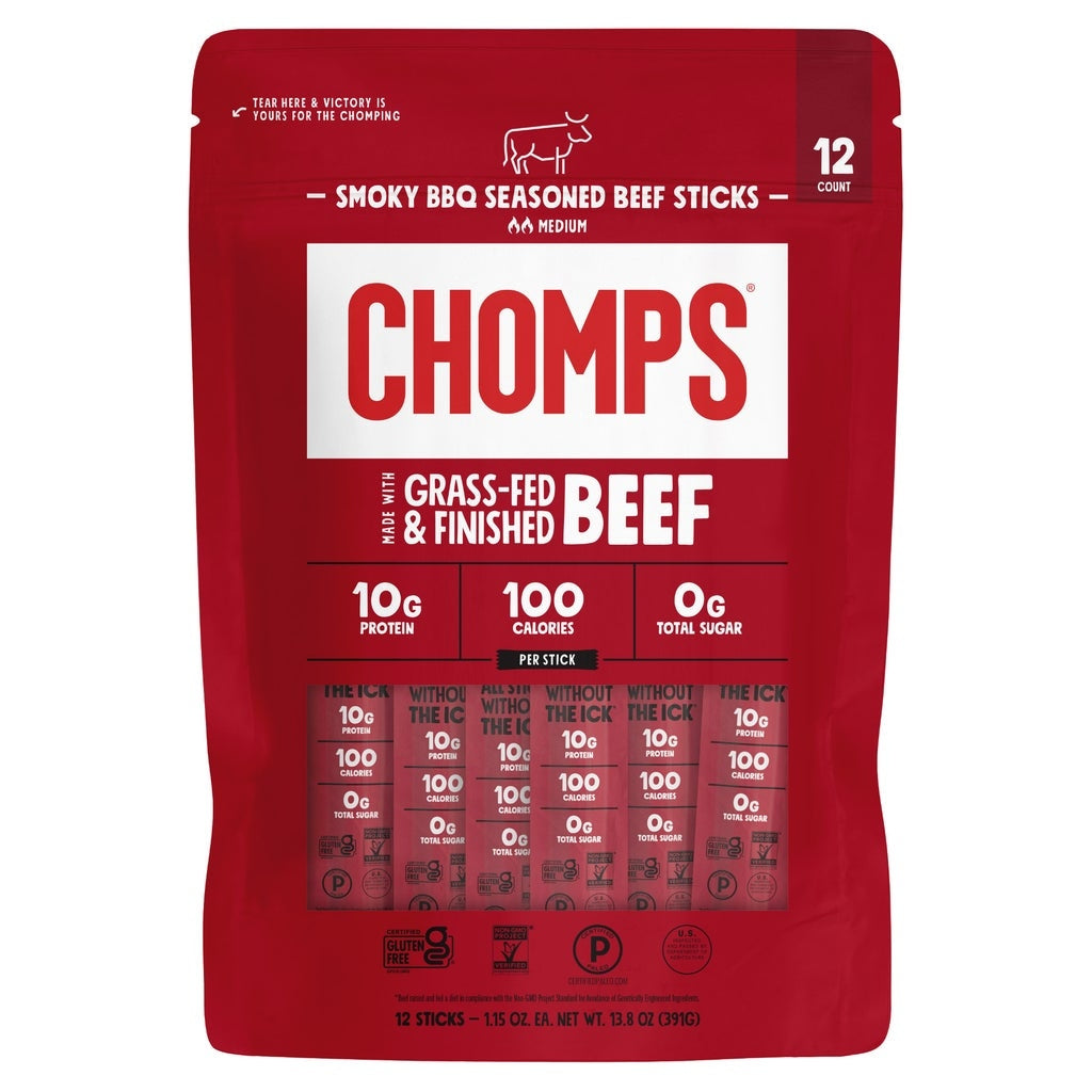 Chomps Smokey BBQ Seasoned Beef Sticks, 1.15 oz, 12-count
