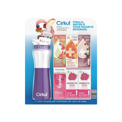 Cirkul 22 fl oz Plastic Bottle and Black Chill Sleeve Value Pack with 6 Flavor Cartridges