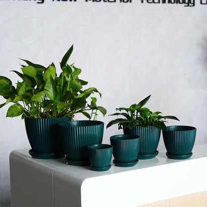 Clearance! Flower Pots Indoor Thicken Planter with Hole and Tray for All House Plants Reliable Plastic Ripple Pattern Flowerpot for Home Garden Housewares, Dark Blue 9*8CM