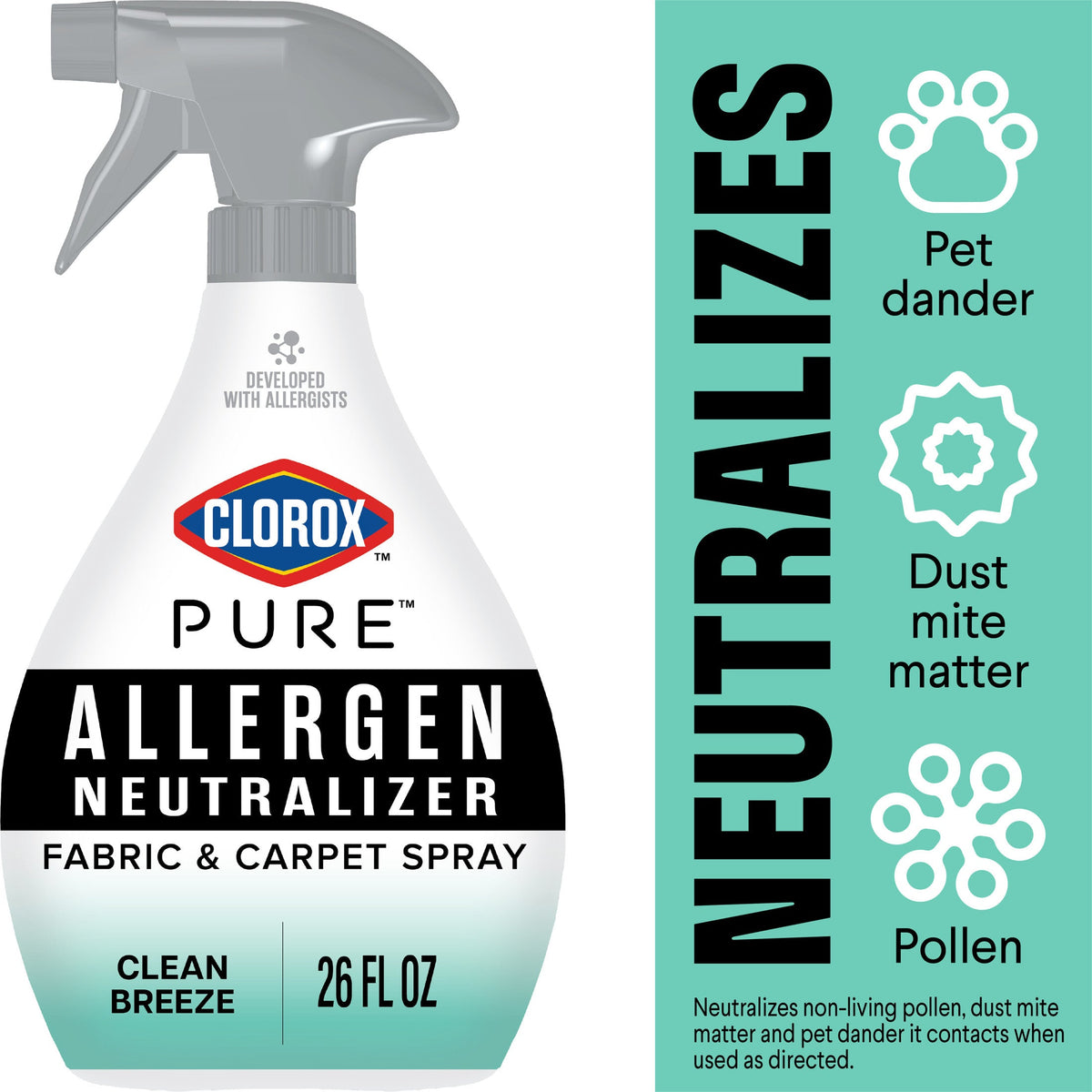 Clorox PURE Allergen Neutralizer Fabric and Carpet Spray, Clean Breeze, 26 fl. oz. Spray Bottle