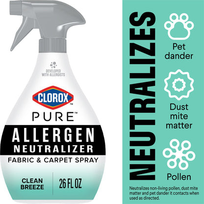 Clorox PURE Allergen Neutralizer Fabric and Carpet Spray, Clean Breeze, 26 fl. oz. Spray Bottle