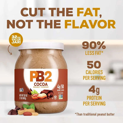 PB2 Powdered Chocolate Peanut Butter with Cocoa - 4g of Protein, 90% Less Fat, Certified Gluten Free, Only 50 Calories per Serving for Shakes, Smoothies, Low-Carb, Keto Diets…