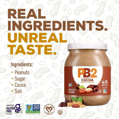 PB2 Powdered Chocolate Peanut Butter with Cocoa - 4g of Protein, 90% Less Fat, Certified Gluten Free, Only 50 Calories per Serving for Shakes, Smoothies, Low-Carb, Keto Diets…