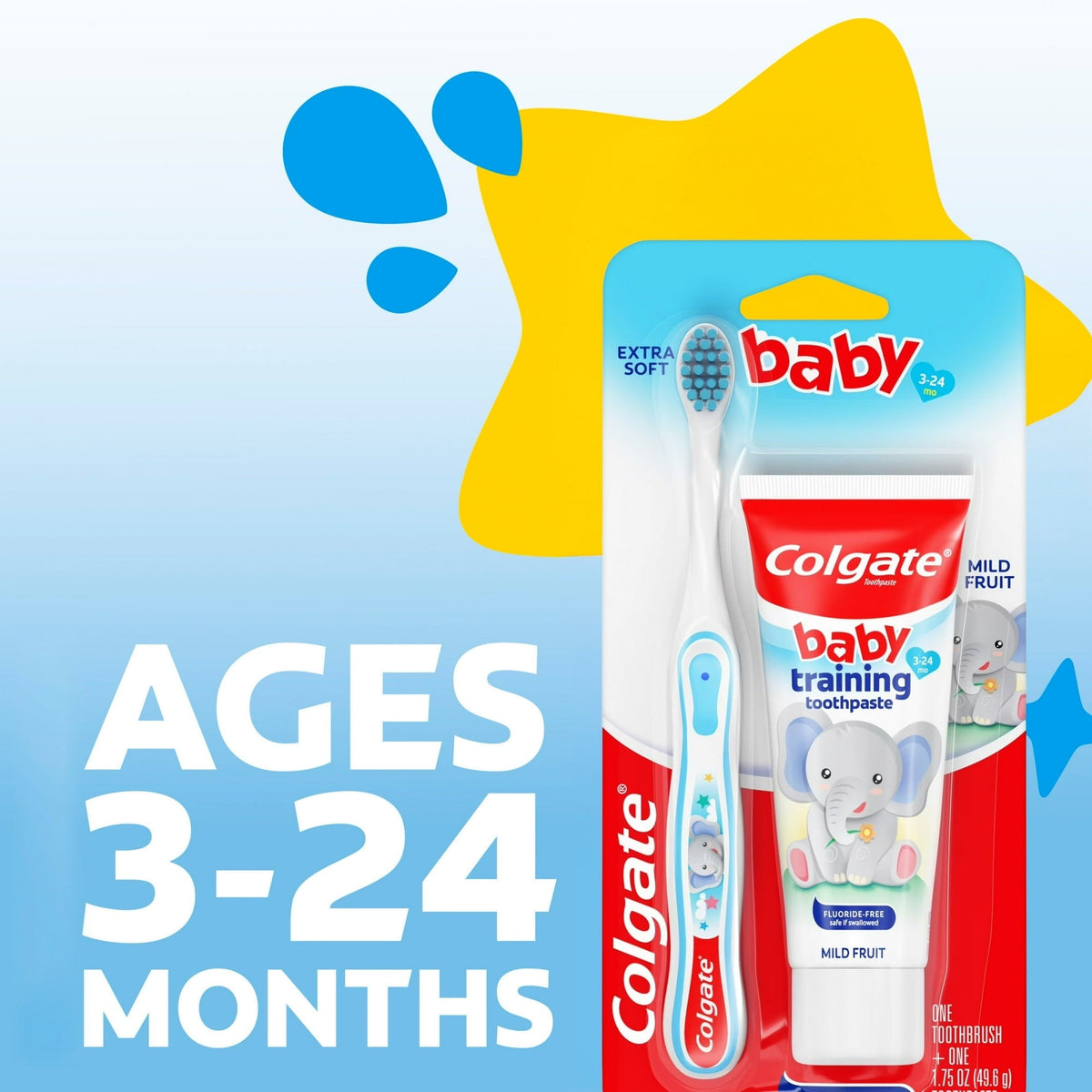 Colgate Baby Toothbrush and Fluoride Free Training Toothpaste Kit, Bubblefruit, 1.75 oz, 3-24 Months