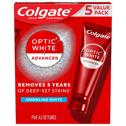 Colgate Optic White Advanced Teeth Whitening Sparkling White Toothpaste, 4.2 oz., 5 pk.