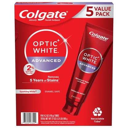 Colgate Optic White Advanced Teeth Whitening Sparkling White Toothpaste, 4.2 oz., 5 pk.