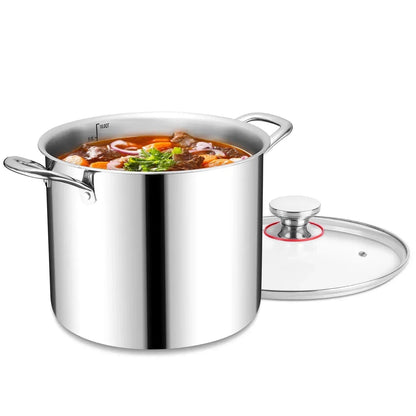 Coliware 6 QT Stainless Steel Stock Pot with Glass Lid , Cooking Soup Pot with 3-Ply Whole Clad for Home and Restaurant, Induction Cookware & Dishwasher Safe