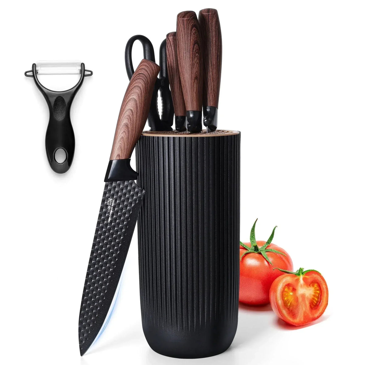 Joyfair Kitchen Knife Set, 7 Pcs Stainless Steel White Knives Block Set for Chef, Super Sharp Professional Knife Set with Universal Knife Block for Home Restaurant, Non-Stick & Anti-Rust