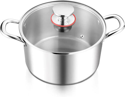 Coliware 6 QT Stainless Steel Stock Pot with Glass Lid , Cooking Soup Pot with 3-Ply Whole Clad for Home and Restaurant, Induction Cookware & Dishwasher Safe
