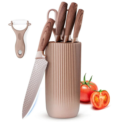 Joyfair Kitchen Knife Set, 7 Pcs Stainless Steel White Knives Block Set for Chef, Super Sharp Professional Knife Set with Universal Knife Block for Home Restaurant, Non-Stick & Anti-Rust