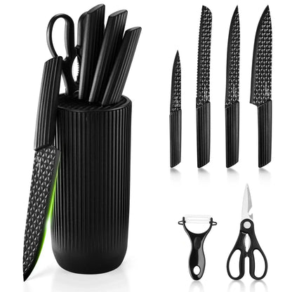 Joyfair Kitchen Knife Set, 7 Pcs Stainless Steel White Knives Block Set for Chef, Super Sharp Professional Knife Set with Universal Knife Block for Home Restaurant, Non-Stick & Anti-Rust