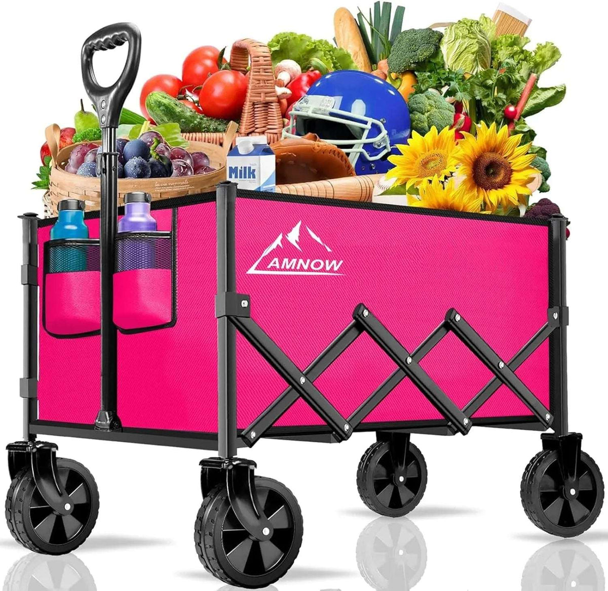 Collapsible Folding Wagon Cart, 350LBS Utility Large Capacity Cart Foldable Wagon with All Terrain Wheels, Grocery Wagons Carts for Garden Shopping Sports Camping