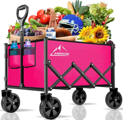 Collapsible Folding Wagon Cart, 350LBS Utility Large Capacity Cart Foldable Wagon with All Terrain Wheels, Grocery Wagons Carts for Garden Shopping Sports Camping