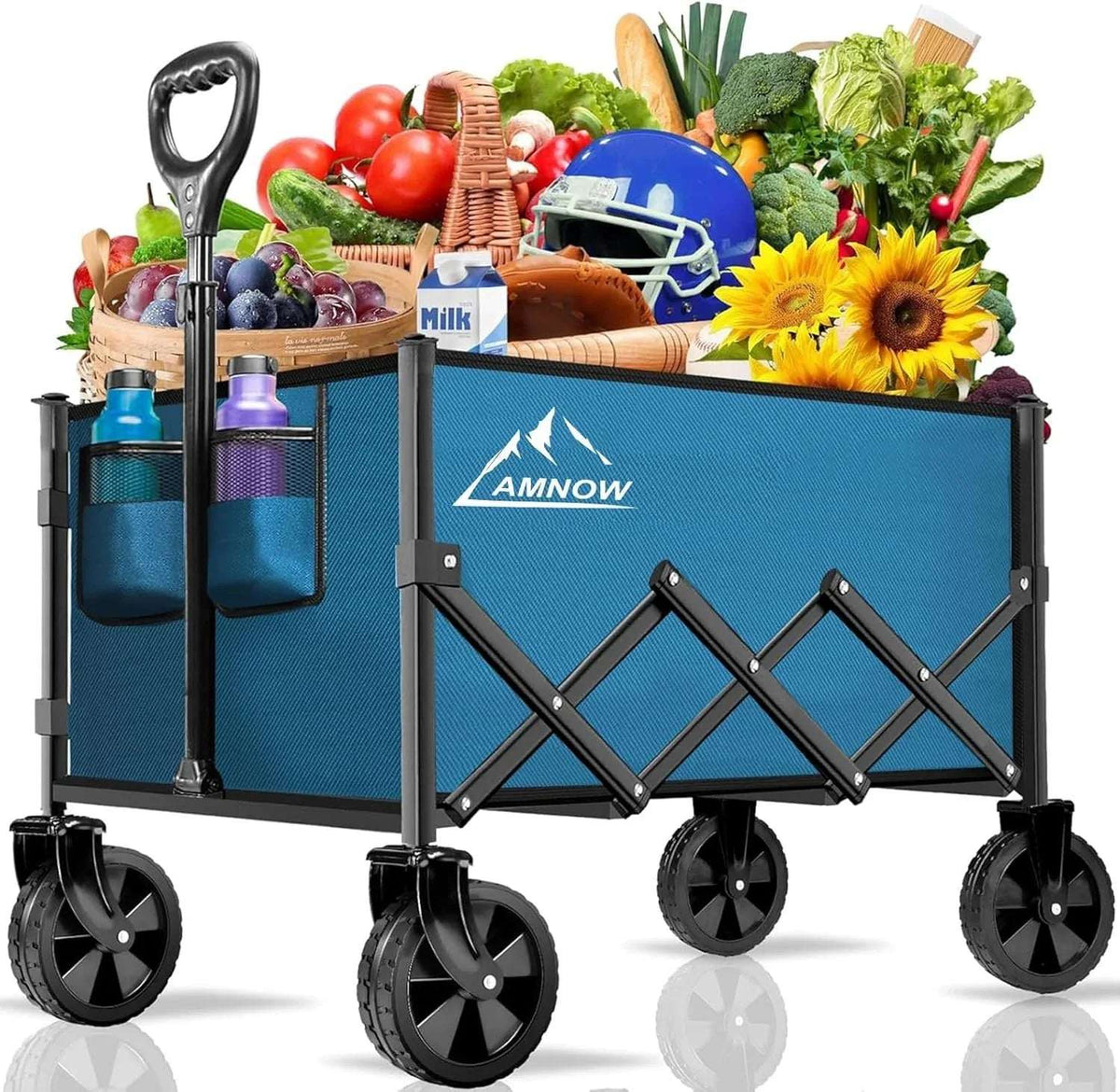 Collapsible Folding Wagon Cart, 350LBS Utility Large Capacity Cart Foldable Wagon with All Terrain Wheels, Grocery Wagons Carts for Garden Shopping Sports Camping