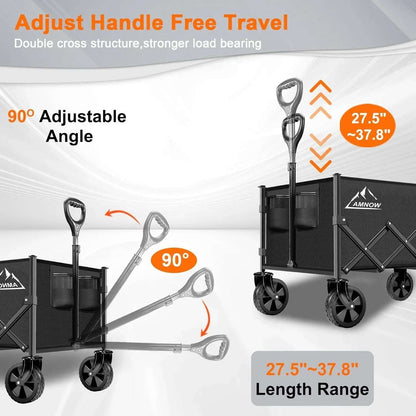 Collapsible Folding Wagon Cart, 350LBS Utility Large Capacity Cart Foldable Wagon with All Terrain Wheels, Grocery Wagons Carts for Garden Shopping Sports Camping