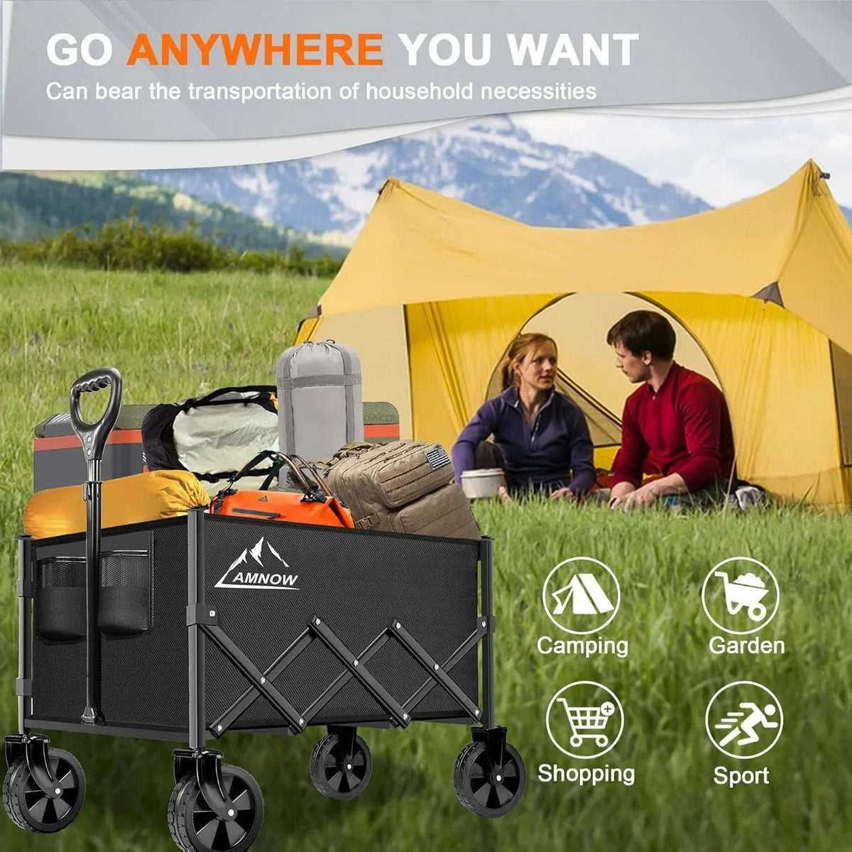 Collapsible Folding Wagon Cart, 350LBS Utility Large Capacity Cart Foldable Wagon with All Terrain Wheels, Grocery Wagons Carts for Garden Shopping Sports Camping