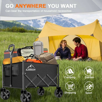 Collapsible Folding Wagon Cart, 350LBS Utility Large Capacity Cart Foldable Wagon with All Terrain Wheels, Grocery Wagons Carts for Garden Shopping Sports Camping