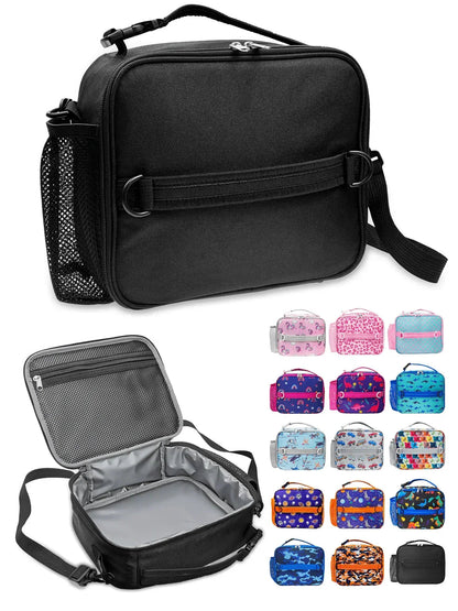 ComfiTime Lunch Bag for Kids – Insulated Lunch Box for Girls and Boys, Cute Reusable Cooler Bag with Zipper Pockets, Bottle Holder, Padded Handles and Shoulder Strap (Blue Camouflage)
