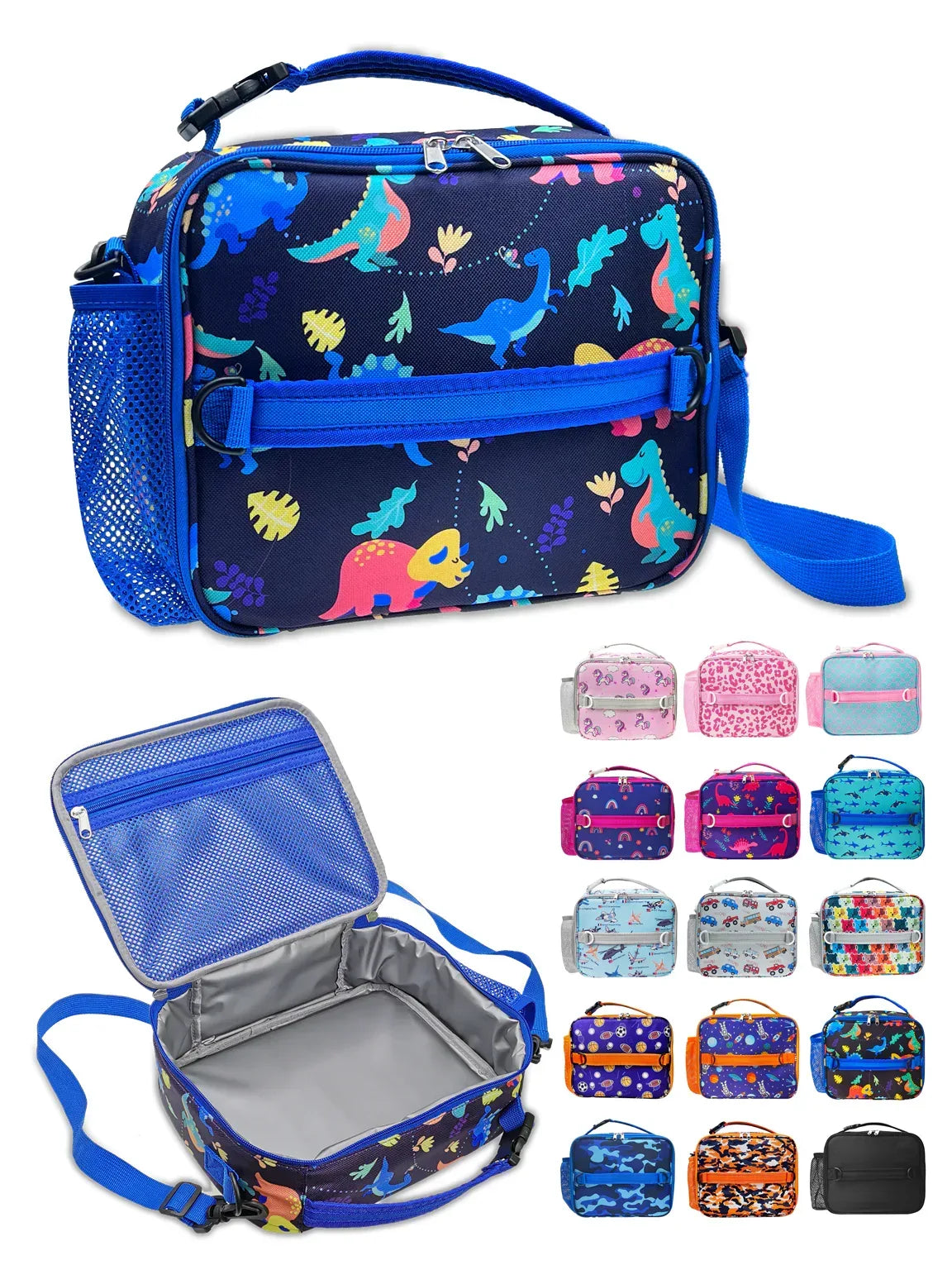 ComfiTime Lunch Bag for Kids – Insulated Lunch Box for Girls and Boys, Cute Reusable Cooler Bag with Zipper Pockets, Bottle Holder, Padded Handles and Shoulder Strap (Blue Camouflage)