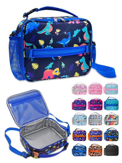 ComfiTime Lunch Bag for Kids – Insulated Lunch Box for Girls and Boys, Cute Reusable Cooler Bag with Zipper Pockets, Bottle Holder, Padded Handles and Shoulder Strap (Blue Camouflage)