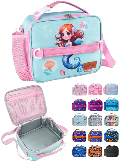 ComfiTime Lunch Bag for Kids – Insulated Lunch Box for Girls and Boys, Cute Reusable Cooler Bag with Zipper Pockets, Bottle Holder, Padded Handles and Shoulder Strap (Blue Camouflage)