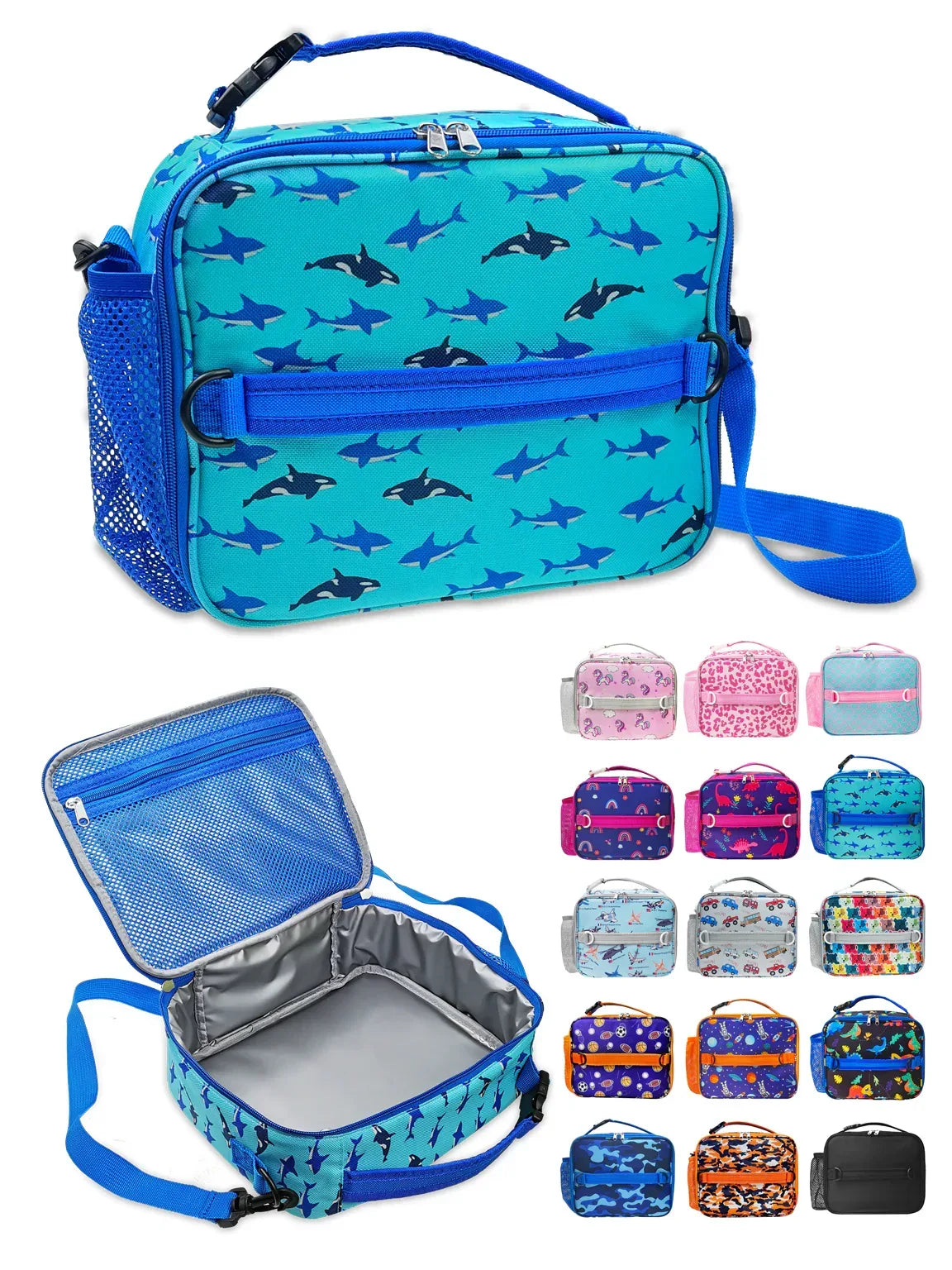 ComfiTime Lunch Bag for Kids – Insulated Lunch Box for Girls and Boys, Cute Reusable Cooler Bag with Zipper Pockets, Bottle Holder, Padded Handles and Shoulder Strap (Blue Camouflage)