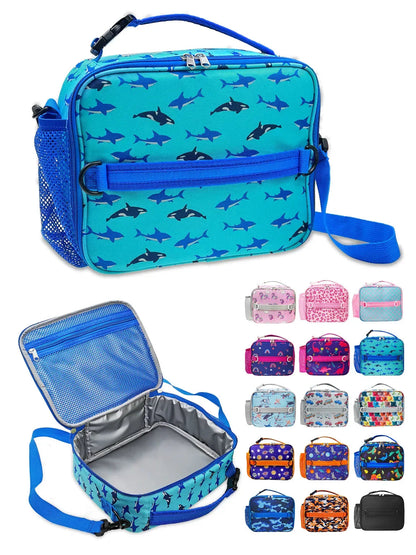 ComfiTime Lunch Bag for Kids – Insulated Lunch Box for Girls and Boys, Cute Reusable Cooler Bag with Zipper Pockets, Bottle Holder, Padded Handles and Shoulder Strap (Blue Camouflage)