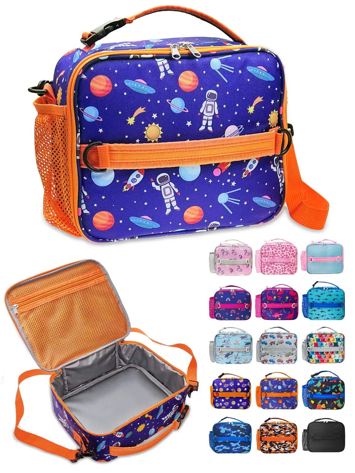 ComfiTime Lunch Bag for Kids – Insulated Lunch Box for Girls and Boys, Cute Reusable Cooler Bag with Zipper Pockets, Bottle Holder, Padded Handles and Shoulder Strap (Blue Camouflage)