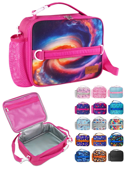 ComfiTime Lunch Bag for Kids – Insulated Lunch Box for Girls and Boys, Cute Reusable Cooler Bag with Zipper Pockets, Bottle Holder, Padded Handles and Shoulder Strap (Blue Camouflage)