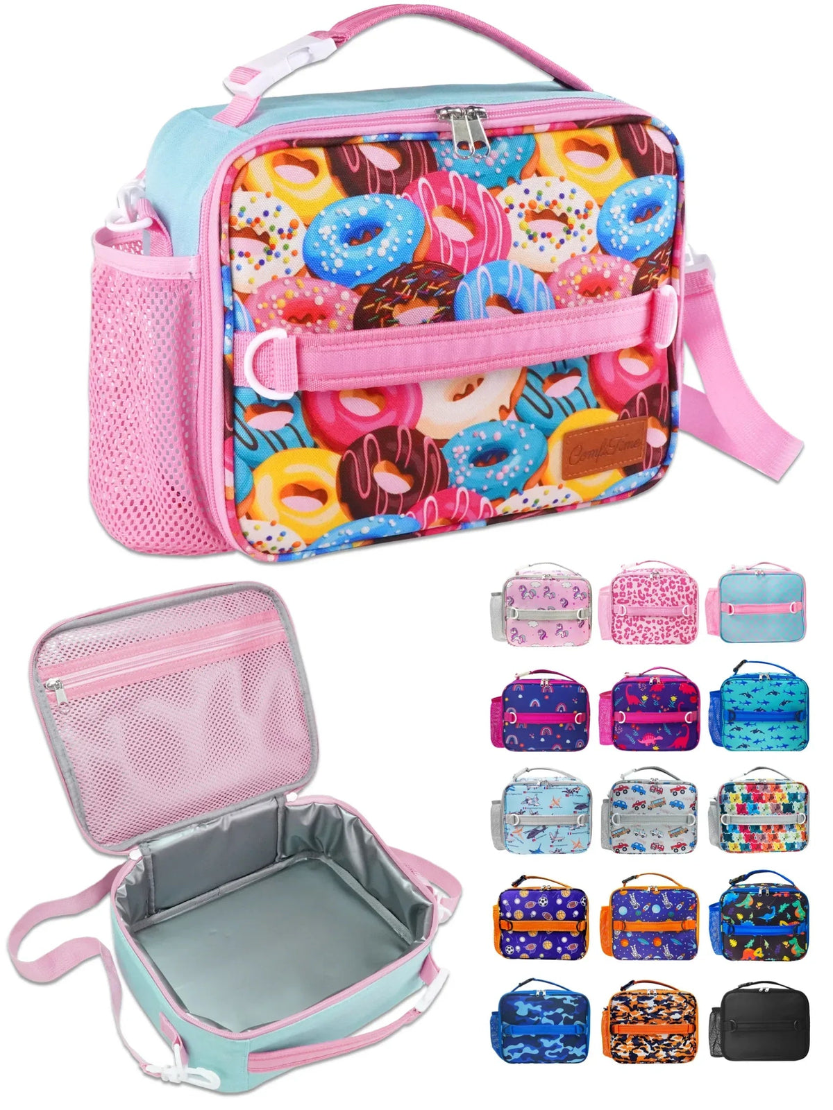 ComfiTime Lunch Bag for Kids – Insulated Lunch Box for Girls and Boys, Cute Reusable Cooler Bag with Zipper Pockets, Bottle Holder, Padded Handles and Shoulder Strap (Blue Camouflage)